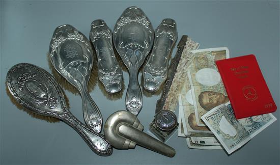 Art Nouveau silver dressing kit & other items